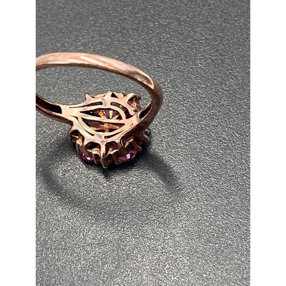Vermeil Rose Gold Sterling Silver Pink Topaz Red Ruby Cluster Flower Ring Sz 9.5 - Picture 5 of 8